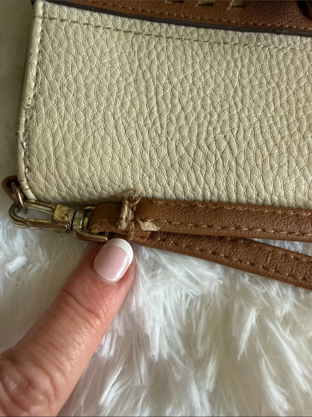 Cream and Tan Women's Wristlet Wallet